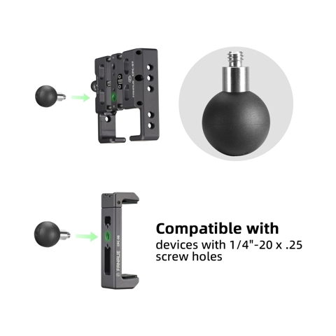 Ball Adapter with 1/4"-20 Threaded Post,Rubber and Stainless Steel 1" Ball,Can be Mounted on DA-90 DA-60 for More Expansion